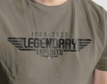 Top Gun Legendary Exploits. Front & Back print. Either enlisted or not, Maverick lead the way. Featuring Super Hornet and Tomcat. Two styles