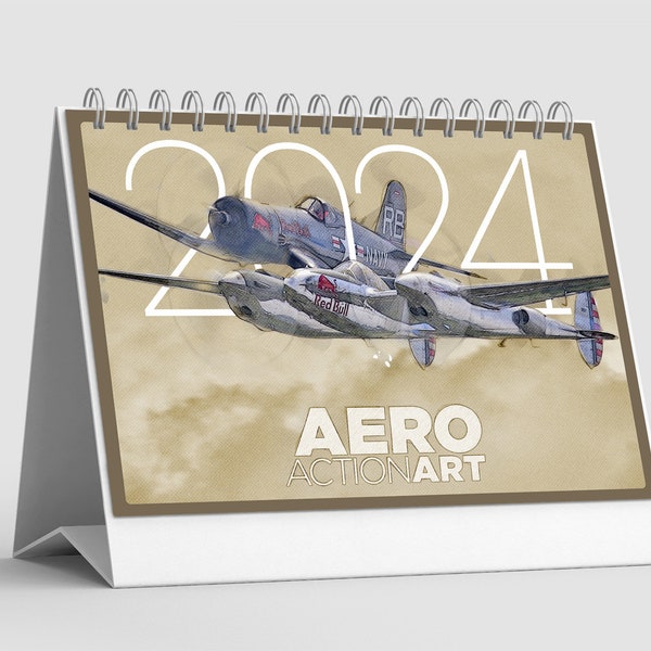 2024 Luftfahrt Klappkalender - Mixed Art Style Illustrationen von Flugzeugen in dynamischen Winkeln abgebildet. Luftfahrt Kunst 21x29cm