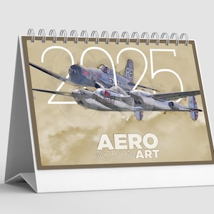 2025 Aviation Flip Desk Calendar - Mixed art style illustrations of aircraft pictured in dynamic angles. Aviation art 8.26&quot;x11.4&quot; (21x29cm)