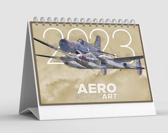 2023 Aviation Flip Desk Calendar - Mixed art style illustrations of aircraft pictured in dynamic angles. 8.26" x 11.4" / 21 x 29 cm