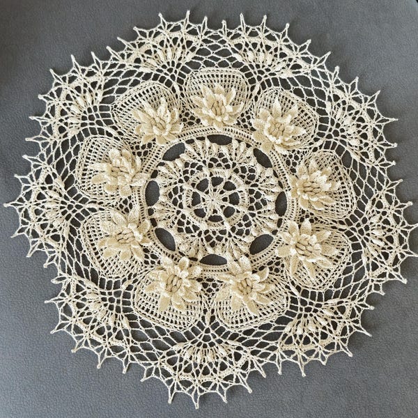 PATTERN crochet doily TYSHA in eng text with chart.
