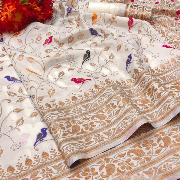 Kanchipuram Pure Lichi Silk Saree for women with Heavy Jacquard Work Traditional party wear.
