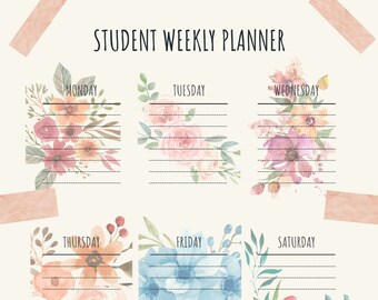 Printable Schedule | Calendar | Primary School | Elementary School | Agenda | Floral | Blank Schedule | First | Instant Download