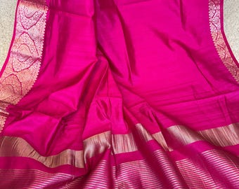 Handwoven Matka Silk Saree:  Handloom pink color Matka Sari with Blouse Piece,Banarasi silk sari,Saree USA