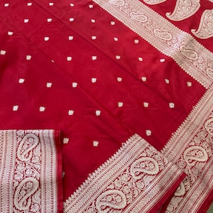 Red color Mashru Banarasi Silk Saree with Zari weaving work ,Soft Silk Saree ,Mashru Banarasi silk sari for party& wedding wear, saree for U