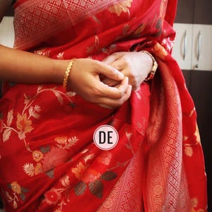 Munga silk saree with Banarasi borders &weaving work | Unstiched Blouse piece| Party wear Saree |Red Pure munga silk Saree| Sarees USA