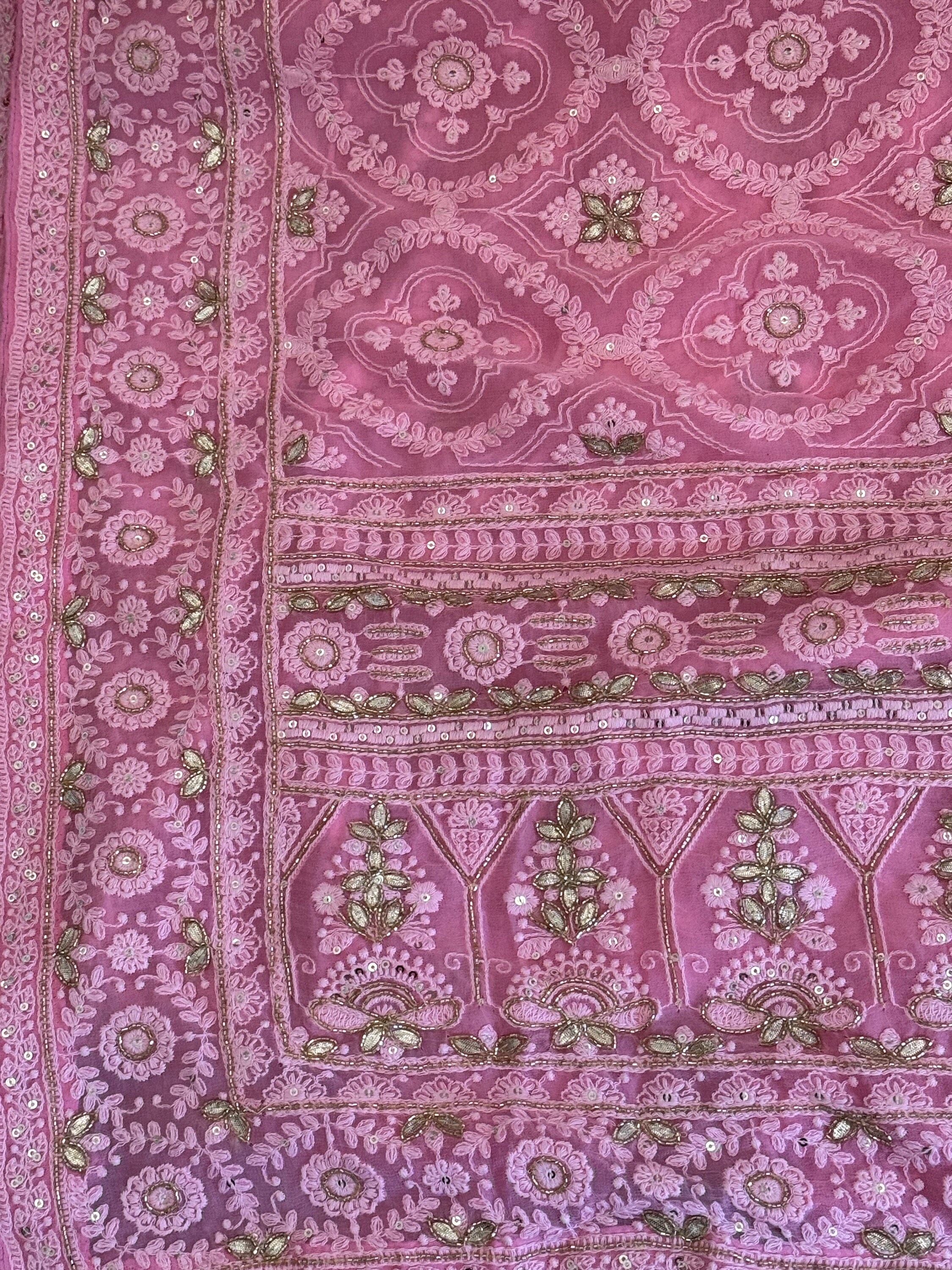 Georgette saree x Chikankari border - Lilac