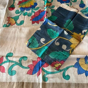 Pure Tussar Munga Silk Saree with Hand-Painted Kalamkari – Silkmark Certified