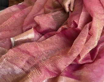 Onion pink Banarasi Crush Tissue silk saree,Bridal reception wear,Traditional Indian sari
