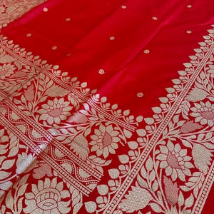 Exclusive Banarasi Katan Silk Saree, Red Gold sari,Blouse piece,Wedding Festive Wear