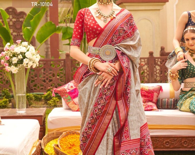 Women Party Wear Patola Silk Saree with Un Stitched Blouse main image 1