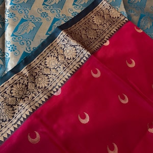 Exclusive Banarasi silk saree|Red Blue   Meenakari katan  Banarasi saree| premium quality Banarasi|wedding wear,party wear saree, sarees USA