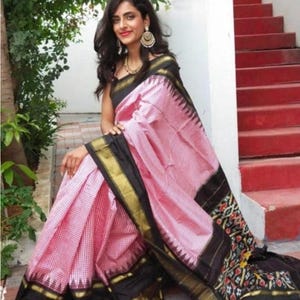 pochampally Ikkat pure silk saree|pink black Ikkat sarees| pattu saree|silk sarees|sari| party wear, wedding wear saree| ships from USA