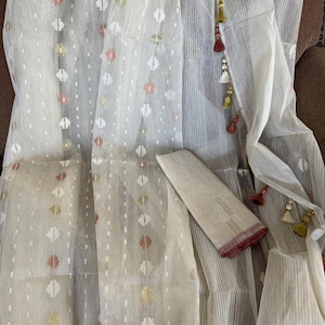Handloom Dhakai Jamdani Saree from Bangladesh ||  white Jamdani Half Silk Saree || Original Dhakai Jamdani ||SareeshipsfromUSA||