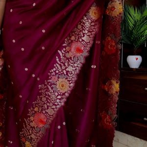 Munga silk saree with golden Zari Meenakari  work Banarasi bordered and cutwork design |purple Munga Banarasi silk saree | saree for USA