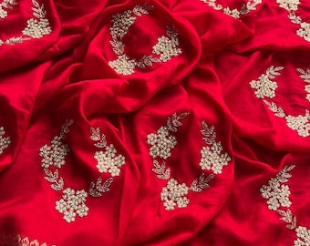 Munga  silk Banarasi saree :sequins and Gotapatti embroidered, floral motif,Red saree,wedding sari, Gift for women