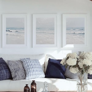 Posterset drieluik, minimalistische oceaangolven muurkunst, kust zeegezicht prints, kust muurkunst, stranddecor voor woonkamer of slaapkamer