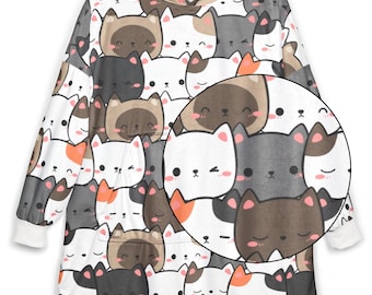 Cozy Cat Faces Hooded Blanket, Animal Lover Gift