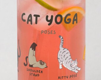 Cat Yoga Poses Can Glass: Funny Gift for Iced Coffee Lover