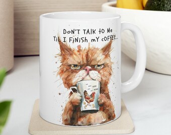 Ceramic Cat Mug, 11oz Funny Coffee Cup Gift for Cat Lovers