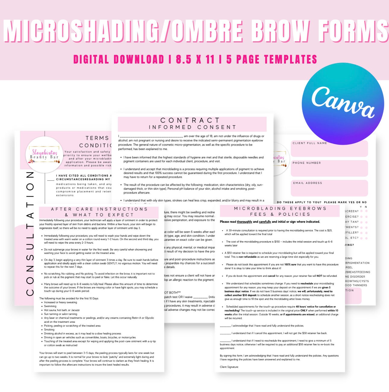 Editable Microshading Consent Form Ombre Powder Brow Consent | Etsy