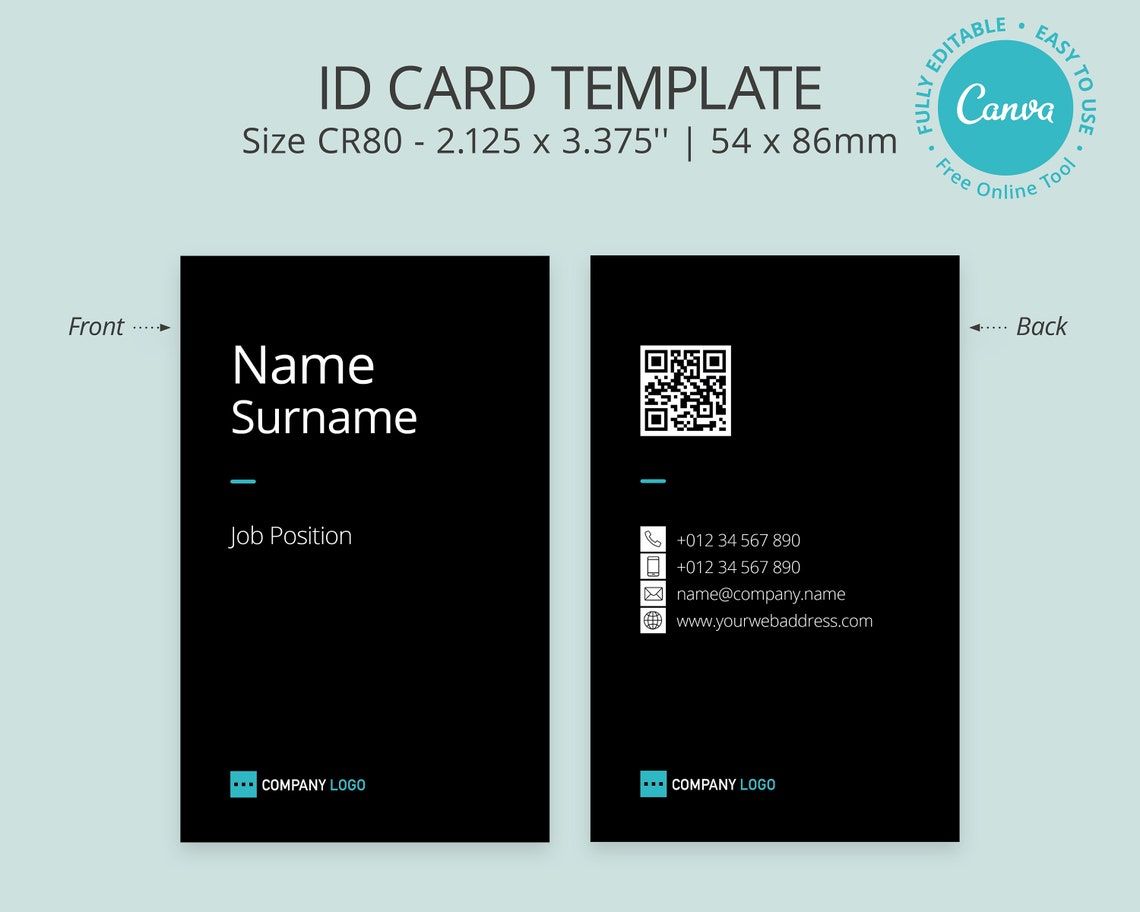 Editable ID Card Template Printable ID Badge Canva Template - Etsy