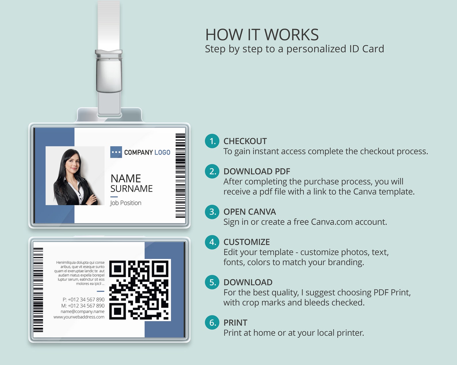Editable Photo ID Card Template Printable ID Badge Canva Etsy