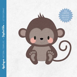 Pdf Appliqué Pattern - Scrap Fabrics Sewing - Raw Edge Fusible Quilt Appliqué Design - Free motion Sewing - Monkey - Letter/A4
