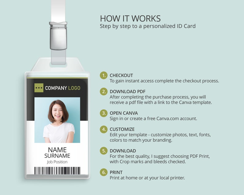 Editable Photo ID Card Template Printable ID Badge Canva - Etsy