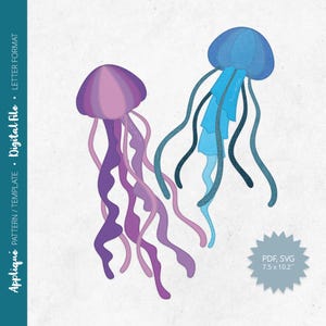 Pdf Appliqué Pattern - Scrap Fabrics Sewing - Quilt Appliqué - Raw Edge Fusible Appliqué - Jellyfish - Letter/A4