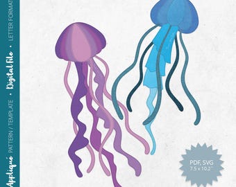 Pdf Appliqué Pattern - Scrap Fabrics Sewing - Quilt Appliqué - Raw Edge Fusible Appliqué - Jellyfish - Letter/A4