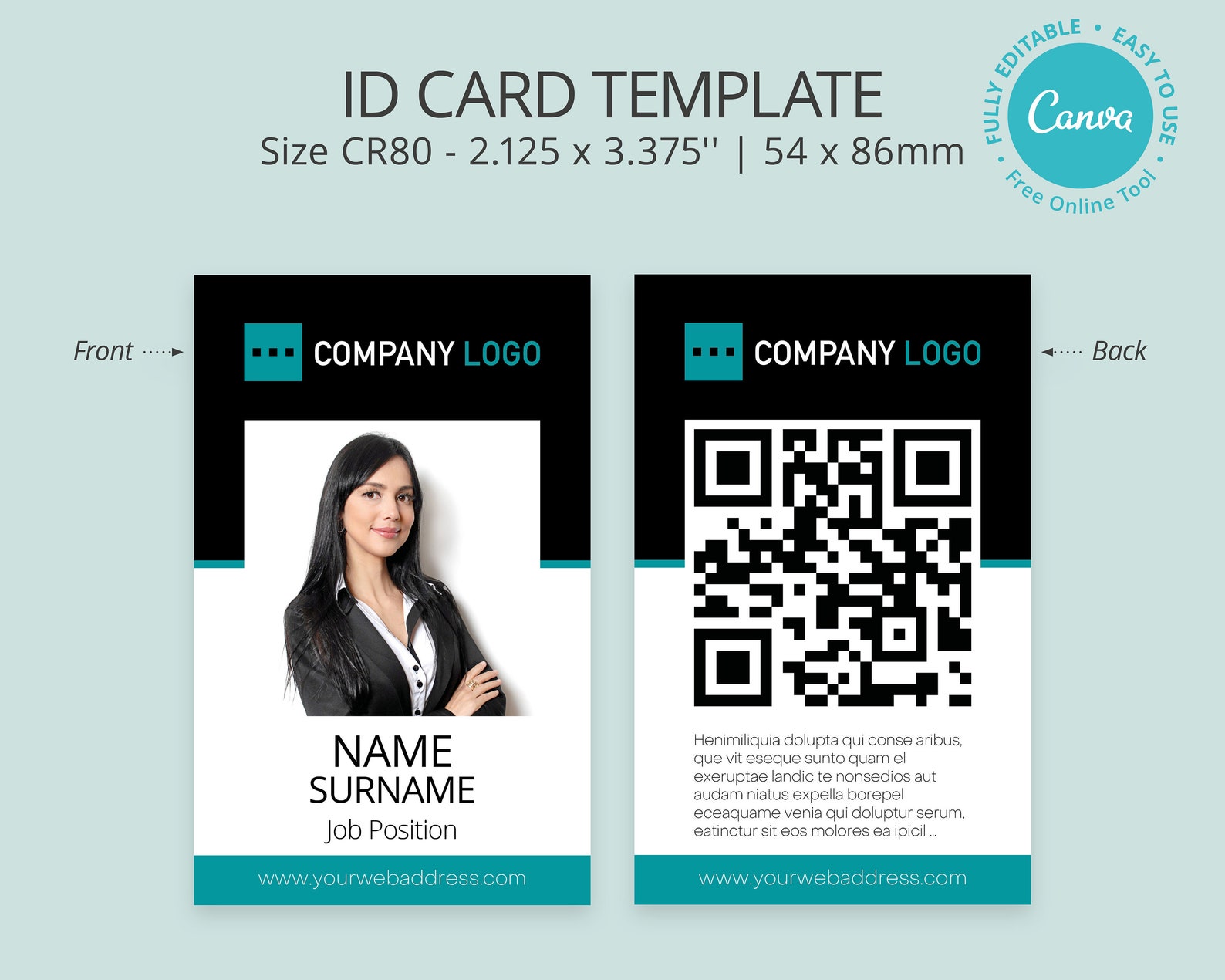 Editable Photo ID Card Template Printable ID Badge Canva Template Editable Photo ID Card Template Printable ID Badge Canva Template