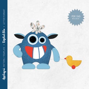 Pdf Appliqué Pattern - Scrap Fabrics Sewing - Quilt Appliqué - Raw Edge Fusible Appliqué - Little Monster & Duck Toy - Letter/A4