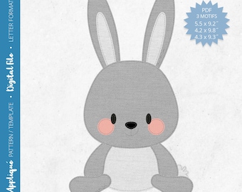 Pdf Appliqué Pattern - Scrap Fabrics Sewing - Freehand Quilt Appliqué - Raw Edge Fusible Appliqué - Rabbit - Letter/A4