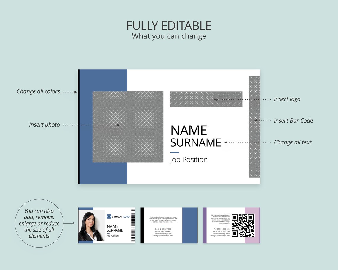 Editable Photo ID Card Template, Printable ID Badge, Canva Template