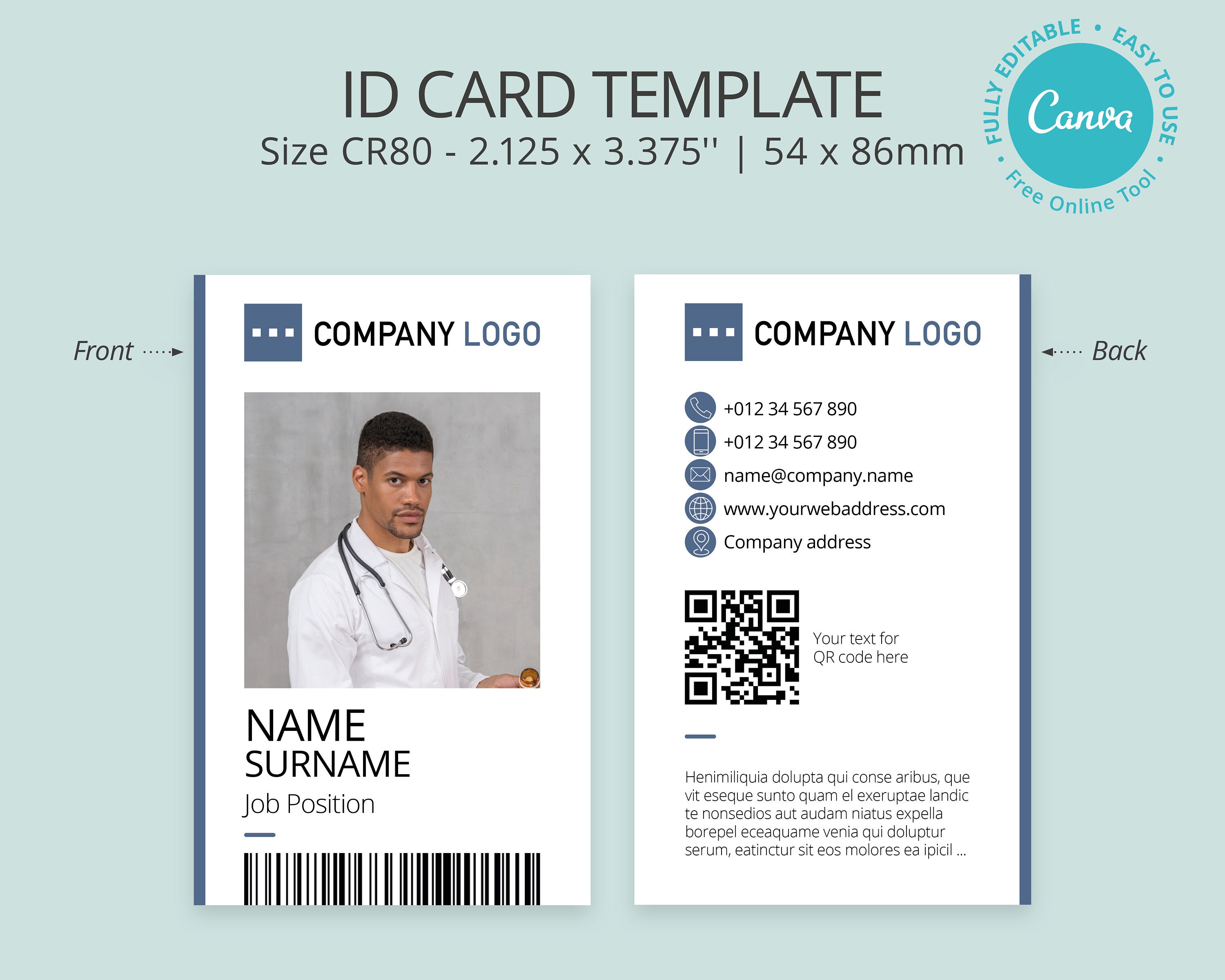 Editable Photo ID Card Template, Printable ID Badge, Canva Template,  Corporate, Employee, Student ID Card, Clean Minimalist Name Card, CR80 -   Norway