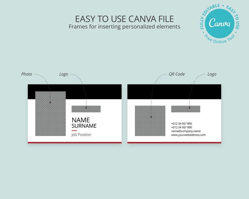 Editable Photo ID Card Template Printable ID Badge Canva Template Editable Photo ID Card Template Printable ID Badge Canva Template