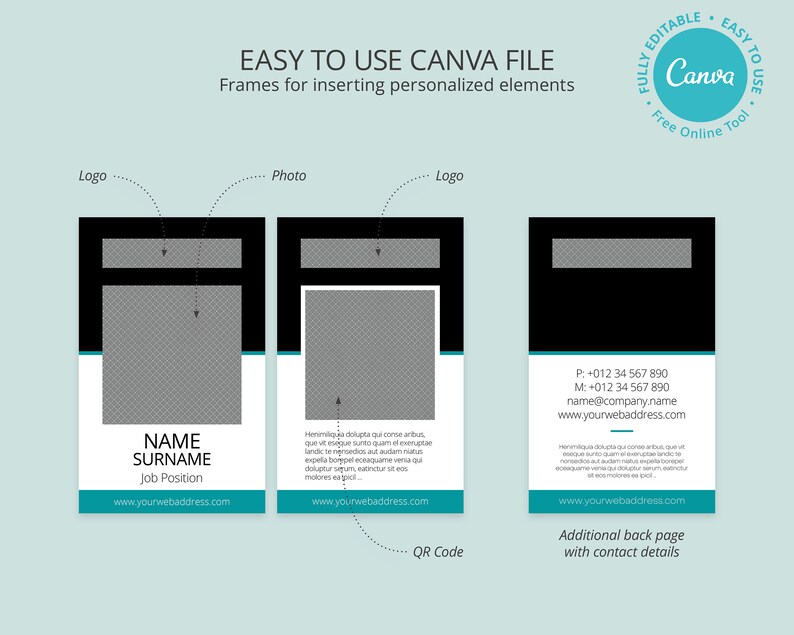 Editable Photo ID Card Template Printable ID Badge Canva Template Editable Photo ID Card Template Printable ID Badge Canva Template