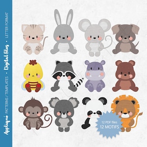 Pdf Appliqué Patterns Bundle - Scrap Fabrics Sewing - Raw Edge Fusible Quilt Appliqué Designs - Free motion Sewing - Animals - Letter/A4
