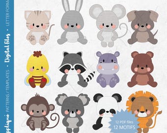 Pdf Appliqué Patterns Bundle - Scrap Fabrics Sewing - Raw Edge Fusible Quilt Appliqué Designs - Free motion Sewing - Animals - Letter/A4