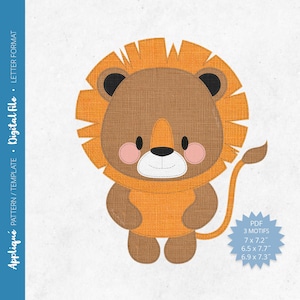 Pdf Appliqué Pattern - Scrap Fabrics Sewing - Raw Edge Fusible Quilt Appliqué Design - Freemotion Sewing - Lion - Letter/A4