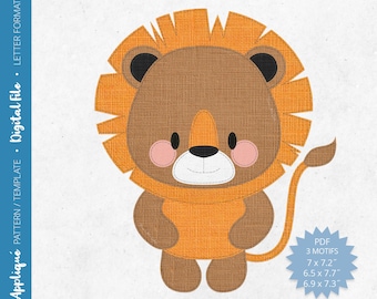 Pdf Appliqué Pattern - Scrap Fabrics Sewing - Raw Edge Fusible Quilt Appliqué Design - Freemotion Sewing - Lion - Letter/A4