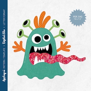 Pdf Appliqué Pattern - Scrap Fabrics Sewing - Quilt Appliqué - Raw Edge Fusible Appliqué - Little Six-eyed Monster - Letter/A4