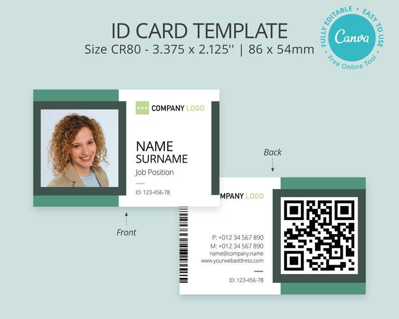 Editable Photo ID Card Template Printable ID Badge Canva Etsy