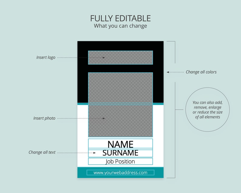 Editable Photo ID Card Template, Printable ID Badge, Canva Template ...