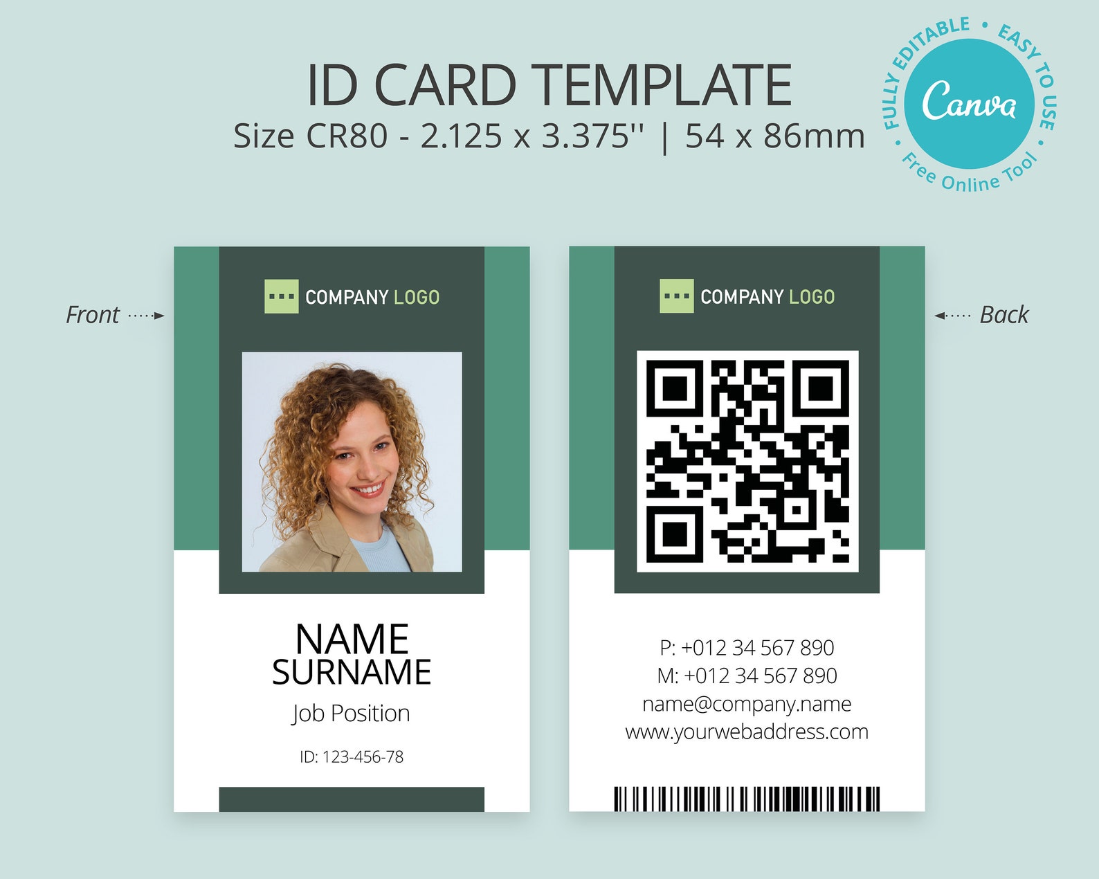 Editable Photo ID Card Template Printable ID Badge Canva Etsy