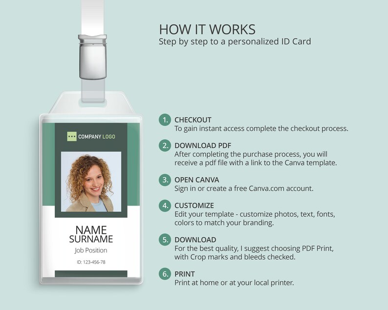 Editable Photo ID Card Template Printable ID Badge Canva Etsy