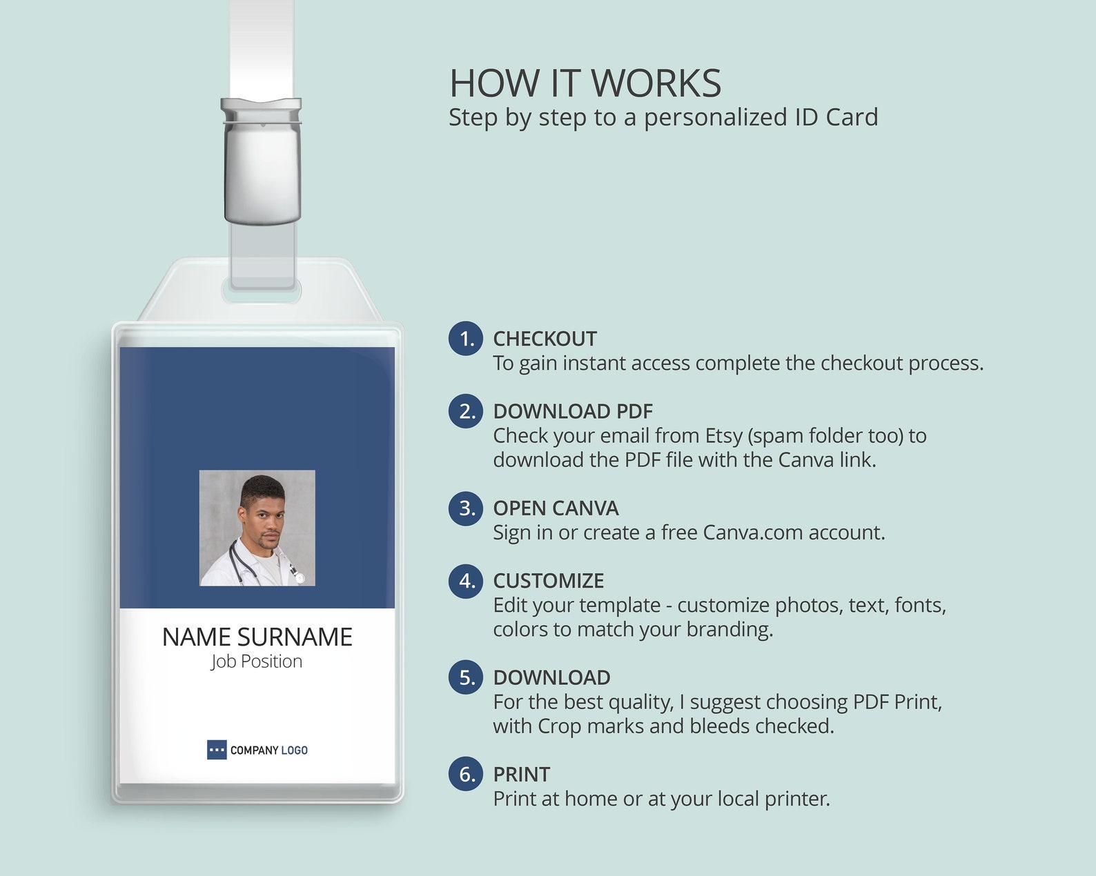 Editable Photo ID Card Template Printable ID Badge Canva Etsy