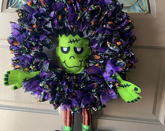 Halloween Frankenstein Wreath, Halloween Vintage Decor, Frankenstein Door Wreath, Halloween Decor