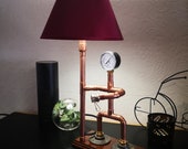 Copper pipe table desk lamp Man with pressure gauge head Retro vintage style